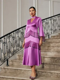 Dresses*Mew Mews Fashion Thandie Glitter Fringe Satin Dress