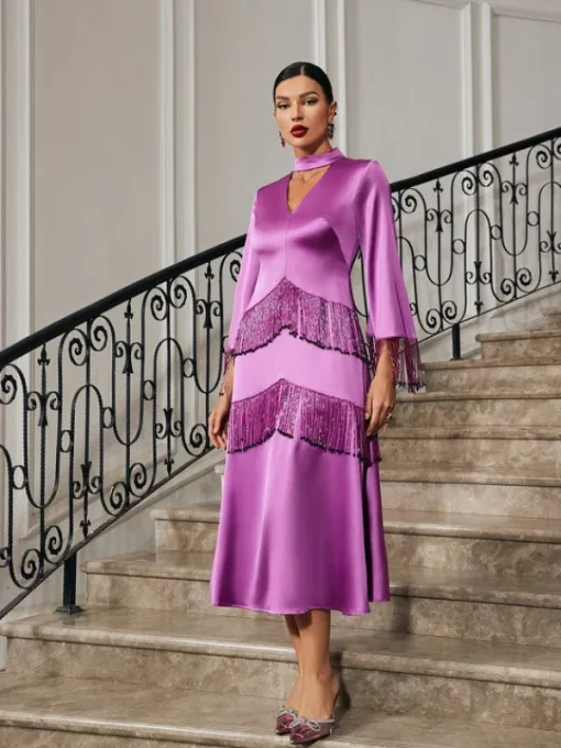 Dresses*Mew Mews Fashion Thandie Glitter Fringe Satin Dress