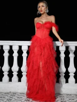 Dresses | Maxi Dresses*Mew Mews Fashion Titania One Shoulder Tulle Maxi Dress In Red