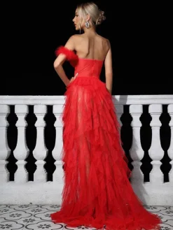 Dresses | Maxi Dresses*Mew Mews Fashion Titania One Shoulder Tulle Maxi Dress In Red
