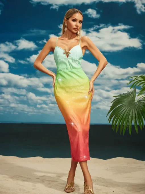 Dresses | Midi Dresses*Mew Mews Fashion Tova Starfish Sequin Midi Dress In Rainbow