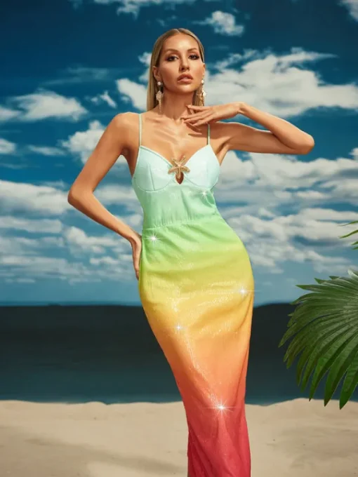 Dresses | Midi Dresses*Mew Mews Fashion Tova Starfish Sequin Midi Dress In Rainbow