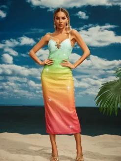 Dresses | Midi Dresses*Mew Mews Fashion Tova Starfish Sequin Midi Dress In Rainbow
