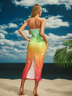 Dresses | Midi Dresses*Mew Mews Fashion Tova Starfish Sequin Midi Dress In Rainbow