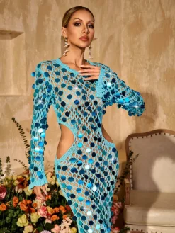 Dresses | Maxi Dresses*Mew Mews Fashion Tyxaris Cutout Sequin Knitted Maxi Dress