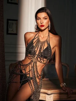 Dresses | Maxi Dresses*Mew Mews Fashion O/S Virgil Halterneck Fringe Body Chain Dress