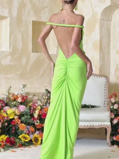 Dresses | Maxi Dresses*Mew Mews Fashion Yasir Backless Ruched Maxi Dress In Green
