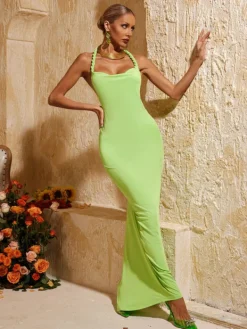 Dresses | Maxi Dresses*Mew Mews Fashion Yasir Backless Ruched Maxi Dress In Green