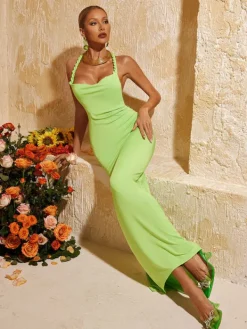 Dresses | Maxi Dresses*Mew Mews Fashion Yasir Backless Ruched Maxi Dress In Green