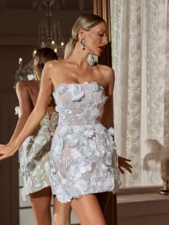 Dresses | Mini Dresses*Mew Mews Fashion Zeina Strapless Flower Embroidered Mini Dress